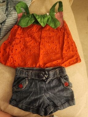 Sz 12-18 Months Gymboree Strawberry Bubble Top & Denim Shorts